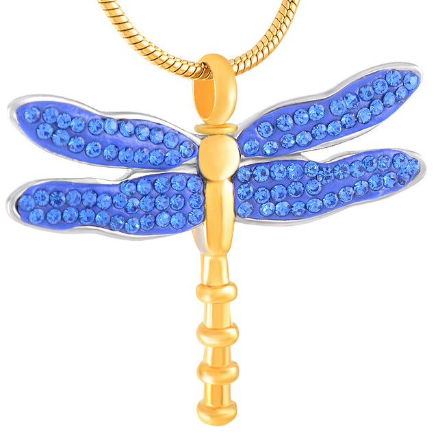 Dragonfly Pendant with Chain - Blue